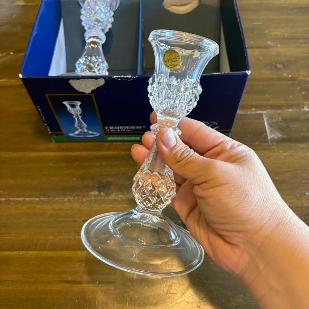 Cristal D'Arques Crystal Candle Holders Maintenon 2 Set France Cut Vintage Clear
